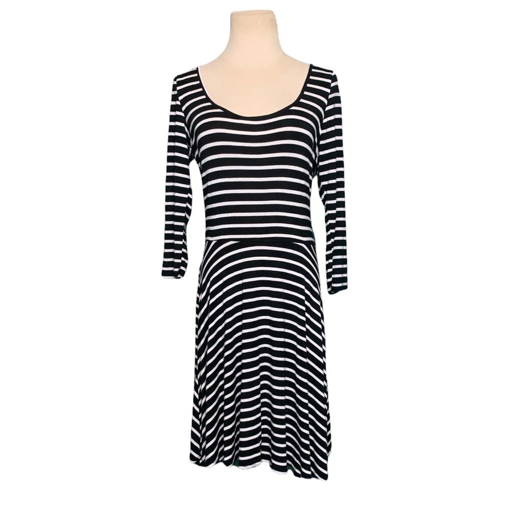 See You Monday black stripe casual chic mini dress size M